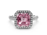 Asscher Cut Halo Engagement Ring Setting for a Fancy Pink Lab-Grown Diamond | Shared Prong Shoulders | Sterling Silver