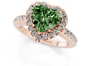 Heart-Shaped Pave Halo Engagement Ring Setting for a Fancy Green Lab-Grown Diamond | Pave Band | Rose Gold