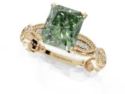 Radiant Cut Vintage Engagement Ring Setting for a Fancy Green Lab-Grown Diamond | Graduated Stations | Yellow Gold