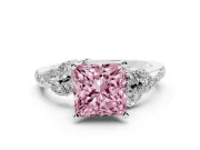 Fancy Pink Princess Cut Diamond Solitaire Ring Set in Silver with Marquise Twist Band and Prong Setting