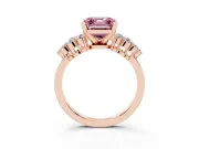 Fancy Pink Asscher Cut Diamond Cluster Engagement Ring Set in Rose gold with Pavé Band and Prong Setting