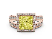 Princess Cut Halo Engagement Ring Setting for a Fancy Yellow Lab-Grown Diamond | Two-Row Pave Split Shank | Rose Gold