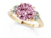 Round Cluster Accent Engagement Ring Setting for a Fancy Pink Lab-Grown Diamond | Yellow Gold