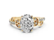 Oval Leaf Pavé Engagement Ring Setting | Leaf Motif Shoulders | Yellow Gold