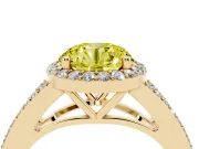 Round Halo Engagement Ring Setting for a Fancy Yellow Lab-Grown Diamond | Pave Split Shank | Yellow Gold