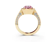 Round Milgrain Halo Engagement Ring Setting for a Fancy Pink Lab-Grown Diamond | Side Stones | Yellow Gold