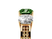 Cushion Cut Three Stone Engagement Ring Setting for a Fancy Green Lab-Grown Diamond | Beaded Shoulders | Yellow Gold