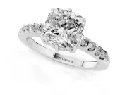 Cushion Cut Hidden Halo Solitaire Engagement Ring Setting | Shared Prong Band | Sterling Silver