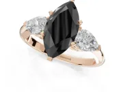 Marquise Three-Stone Engagement Ring Setting for a Black Center | Pear Side Stones | Rose Gold