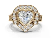 Heart-Shaped Vintage Halo Engagement Ring Setting | Art Deco Side Panels | Yellow Gold