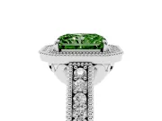 Radiant Cut Milgrain Halo Engagement Ring Setting for a Fancy Green Lab-Grown Diamond | Carved Leaf Detail | White Gold