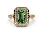 Emerald Cut Graduated Milgrain Halo Engagement Ring Setting for a Fancy Green Lab-Grown Diamond | Yellow Gold