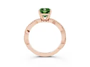 Fancy Green Cushion Cut Diamond Solitaire Ring Set in Rose gold with Twisted Band and Bead Prong Setting