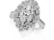 Marquise Vintage Scalloped Halo Engagement Ring Setting | Milgrain Pavé Band | Platinum