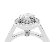 Marquise Cut Diamond Halo Solitaire Ring Set in White gold with Pavé Band and Bezel Setting