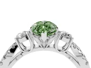Fancy Green Marquise Cut Diamond Three-Stone Ring Set in Silver with Pavé Split Shank and Prong Setting
