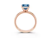 Fancy Blue Asscher Cut Diamond Solitaire Ring Set in Rose gold with Milgrain and Black Enamel X Pattern Band