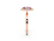 Fancy Pink Oval Cut Diamond Halo Solitaire Ring Set in Rose gold with Pavé Band and Prong Setting