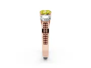 Fancy Yellow Cushion Cut Diamond Three-Stone Ring Set in Rose gold with Textured Band