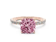Cushion Cut Pave Engagement Ring Setting for a Fancy Pink Lab-Grown Diamond | Slim Band | Rose Gold