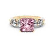 Princess Cut Five Stone Engagement Ring Setting for a Fancy Pink Lab-Grown Diamond | Prong Set Side Stones | Yellow Gold