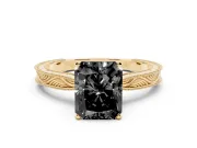Radiant Cut Engraved Solitaire Engagement Ring Setting for a Black Center | Yellow Gold