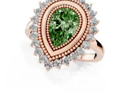 Pear-Shaped Bezel Halo Engagement Ring Setting for a Fancy Green Lab-Grown Diamond | Rose Gold