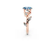 Fancy Blue Oval Cut Diamond Solitaire Ring Set in Rose gold with Twisted Marquise Accent Band