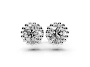Round Lab-Grown Diamond Scalloped Solitaire Stud Earrings | Beaded Crown Head | White Gold