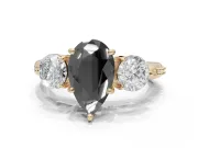 Pear-Shaped Three Stone Engagement Ring Setting for a Black Center | Tapered Pavé Band | Yellow Gold
