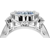 Round Halo Engagement Ring Setting for a Fancy Blue Lab-Grown Diamond | Side Clusters | White Gold