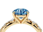 Fancy Blue Round Cut Diamond Solitaire Vine Band Ring Set in Yellow gold with Round Accents and Prong Setting