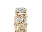Cushion Cut Vintage Swirl Engagement Ring Setting | Bezel Side Accents | Yellow Gold