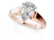 Pear Cut Diamond Solitaire Engagement Ring Set in Rose gold with Prong Setting and Tapered Band