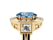 Oval Milgrain Sectioned Halo Engagement Ring Setting for a Fancy Blue Lab-Grown Diamond | Yellow Gold