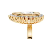 Pear Cut Diamond Halo Ring Set in Yellow gold with Milgrain Edge and Round Prong Setting