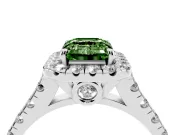 Emerald Cut Halo Engagement Ring Setting for a Fancy Green Lab-Grown Diamond | Shared Prong Shoulders | Sterling Silver