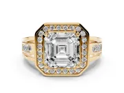 Asscher Cut Vintage Halo Engagement Ring Setting | Channel-Set Split Shank | Yellow Gold