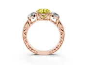 Round Vintage Three Stone Engagement Ring Setting for a Fancy Yellow Lab-Grown Diamond | Rose Gold