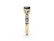 Fancy Black Cushion Cut Diamond Three-Stone Ring Set in Yellow gold with Pavé Band