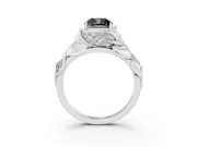 Cushion Cut Leaf Bypass Engagement Ring Setting for a Black Center | Pavé Leaf Accents | White Gold