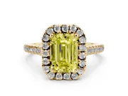 Emerald Cut Halo Engagement Ring Setting for a Fancy Yellow Lab-Grown Diamond | Tapered Band | Yellow Gold
