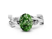 Fancy Green Oval Cut Diamond Solitaire Ring Set in Silver with Twisted Marquise Accent Band