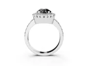 Round Milgrain Halo Engagement Ring Setting for a Black Center | Pavé Shoulders | White Gold