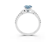 Fancy Blue Oval Cut Diamond Solitaire Leaf-Inspired Ring Set in Platinum with Pavé Band and Prong Setting