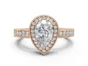 Pear-Shaped Vintage Milgrain Halo Engagement Ring Setting | Wide Pavé Band | Rose Gold