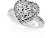 Heart Cut Diamond Round Halo Ring Set in Platinum with Pavé Band