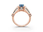Fancy Blue Emerald Cut Diamond Vintage-Inspired Milgrain Ring Set in Rose gold with Accent Split Shank