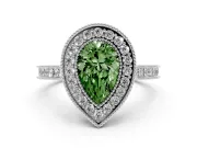 Pear-Shaped Vintage Milgrain Halo Engagement Ring Setting for a Fancy Green Lab-Grown Diamond | Bezel Head | White Gold