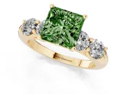 Princess Cut Five Stone Engagement Ring Setting for a Fancy Green Lab-Grown Diamond | Plain Band | Yellow Gold
